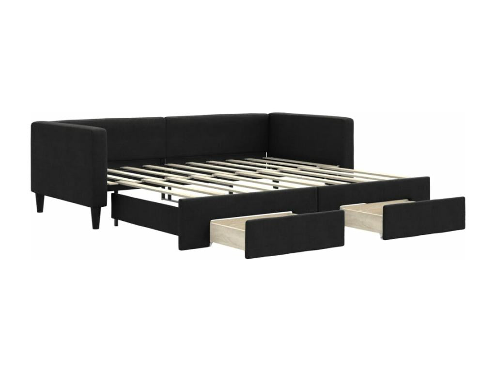 Daybed with pull-out bed and drawers, black, 90x190 cm, fabric, QLWD82419