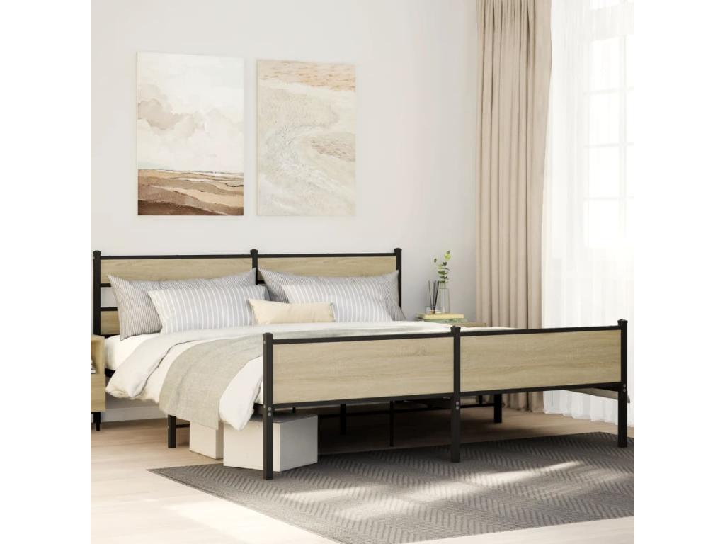 Metal bed frame without mattress, oak Mobenze, 193x203 cm, VFZO50647