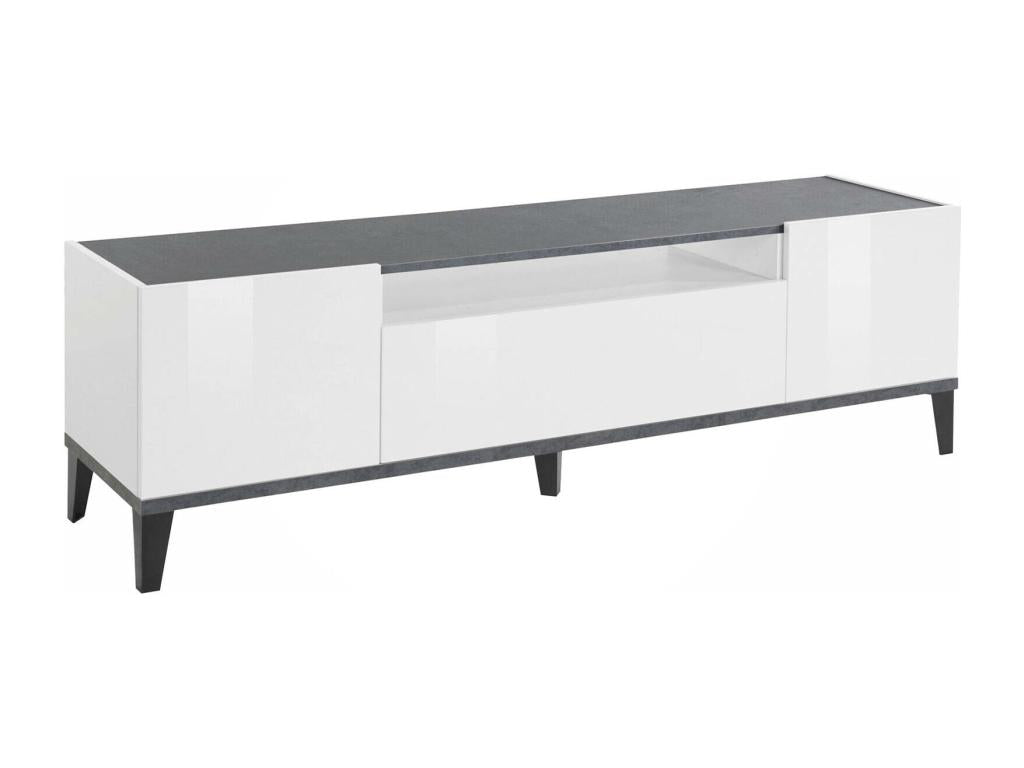 Luxameub TV Stand, Low Sideboard with 2 Doors, TV Stand Base, Made in Italy, 160x40x47 cm, Glossy White and Slate, TDIN44446