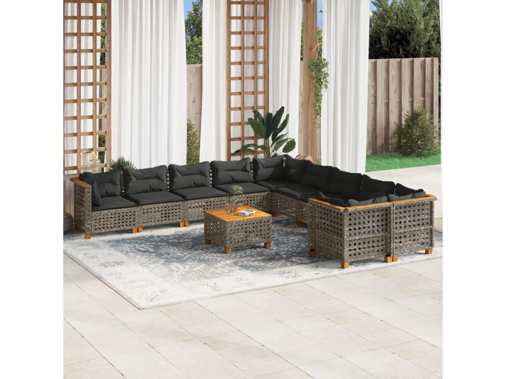 11-piece garden furniture set with grey resin wicker cushions DLIC66083