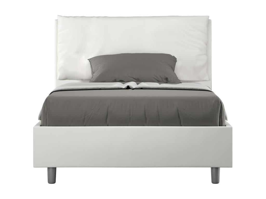 Mobenze Large 1.5-person bed with storage, upholstered, 120x200 cm, white faux leather, KODC05619