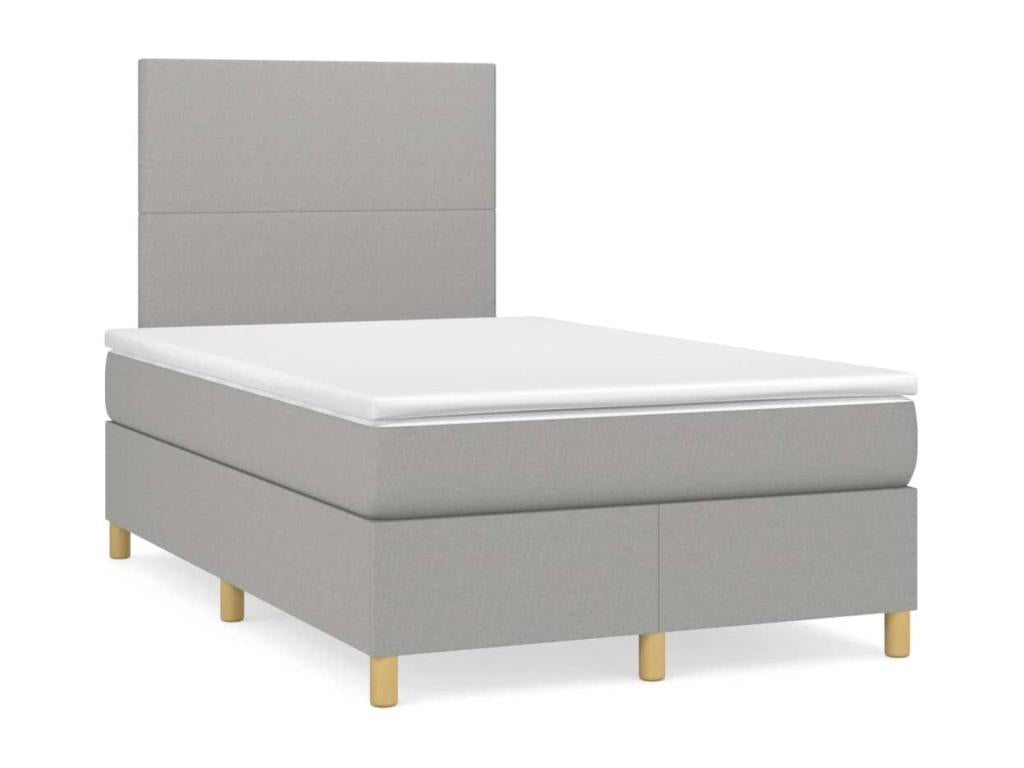 Upholstered bed base with mattress, light grey, 120x200cm, fabric OQQB30797