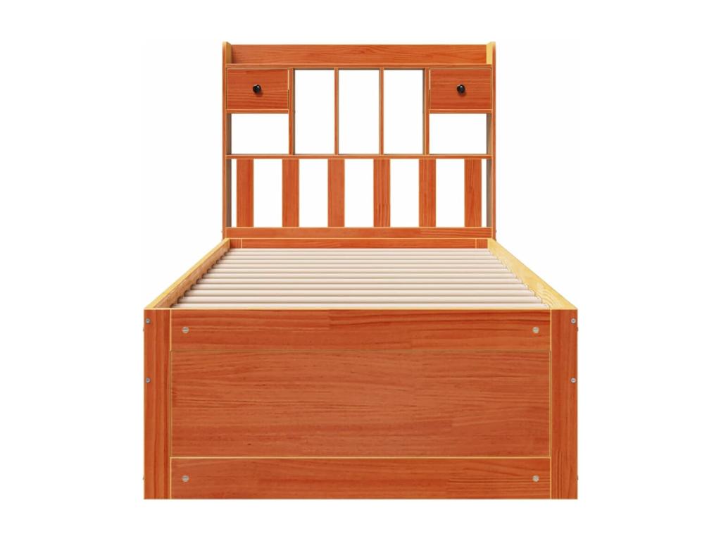 Bookshelf bed without mattress, brown wax finish, 100x200 cm, solid pine, MBSW05842