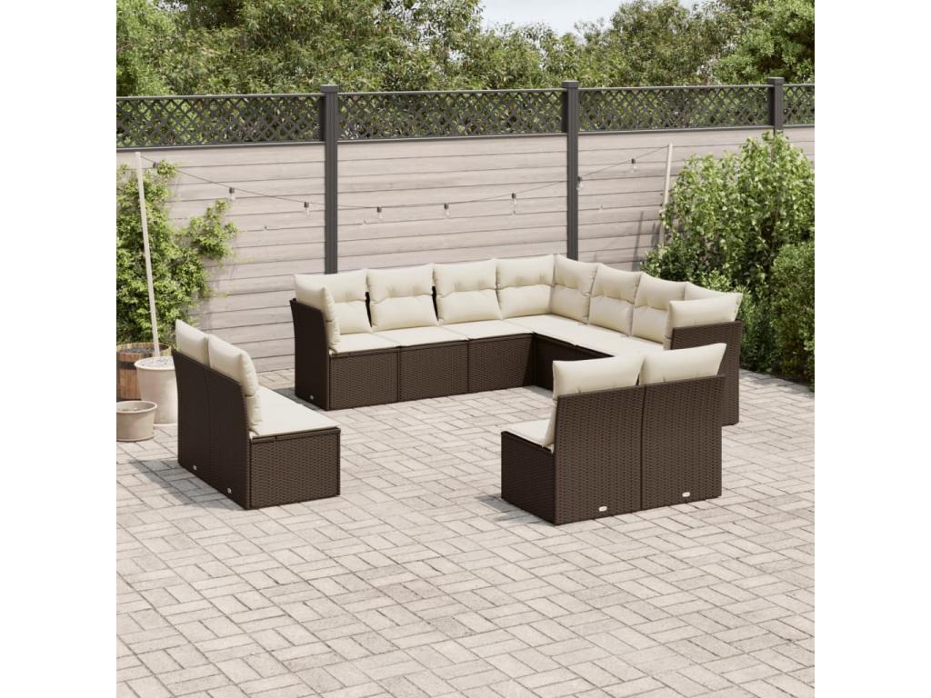 11-piece brown resin wicker garden furniture set and cushions OBYM81908