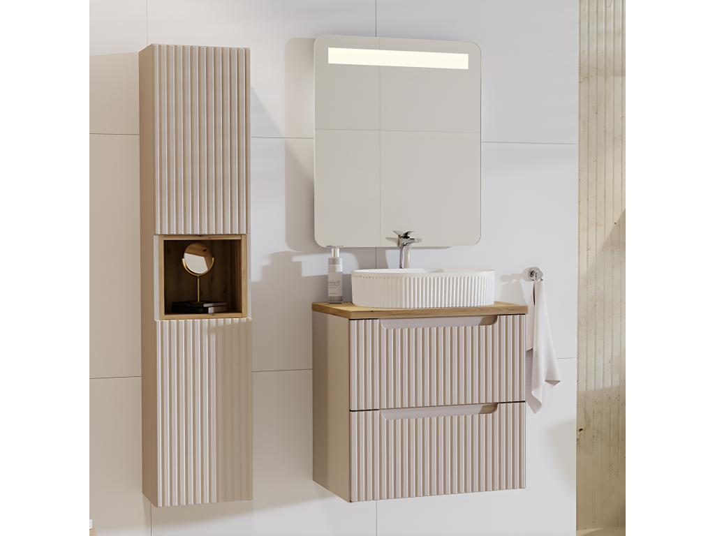 Luxameub Cashmere and Wood Single Sink Vanity Unit 60cm with 2 Drawers and Tall Cabinet CQHE35885