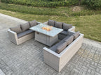 Rattan garden furniture set, gas fire pit table and sofa, light grey GIVL55750