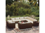 12-piece garden furniture set with cushions, brown woven resin, VJXV39256