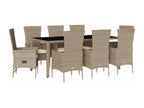9-piece beige poly rattan garden dining set and cushions FUPI81046
