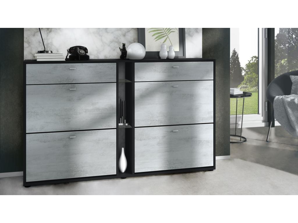 Black and concrete shoe cabinet, WxHxD 155.5x95x28 cm, HAPI66522