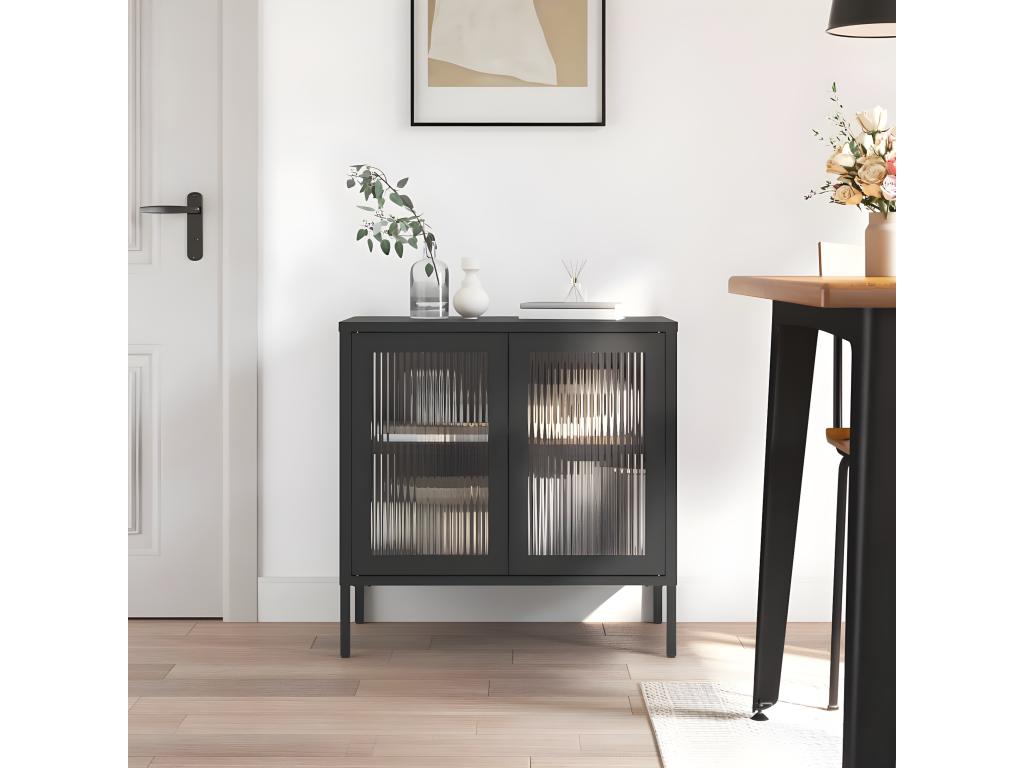 Black sideboard 70x35x70 cm glass and steel IGVE08181