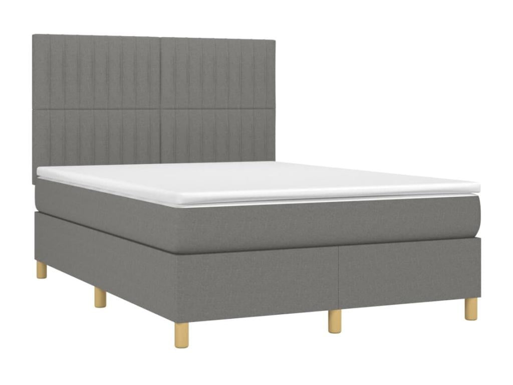 Upholstered bed base and mattress with LED lighting, Dark Grey, 140x190 cm, Fabric WOJH95367