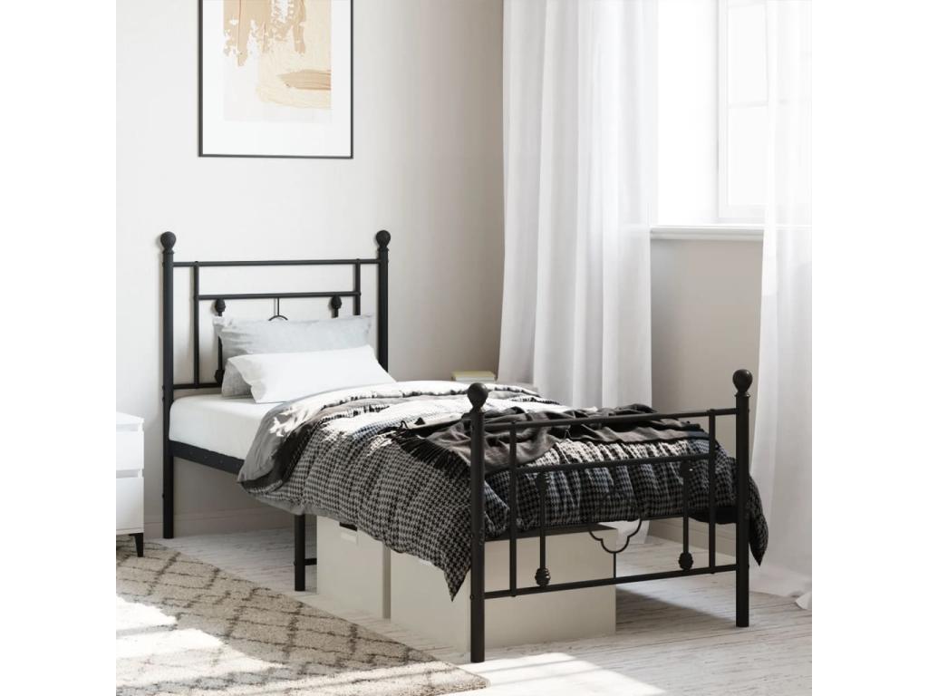 Metal bed frame with headboard/footboard, black, 80x200 cm LCMJ94528