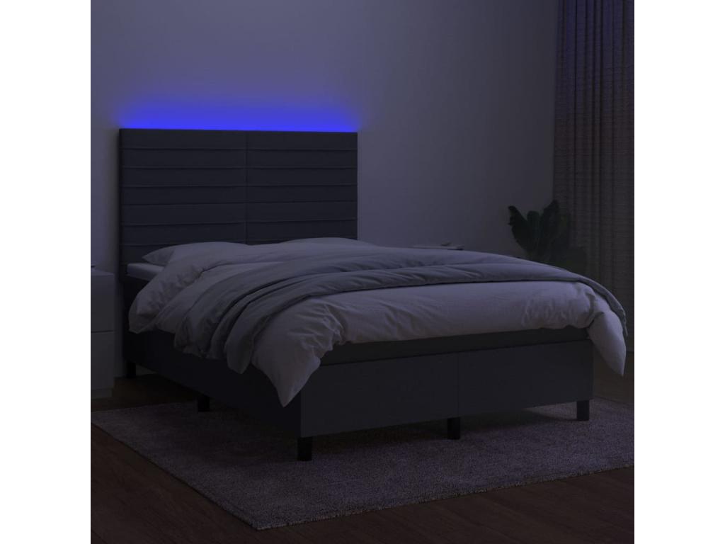 Mobenze bed base and mattress with LED lighting, Dark Grey, 140x190 cm, TQLV72839