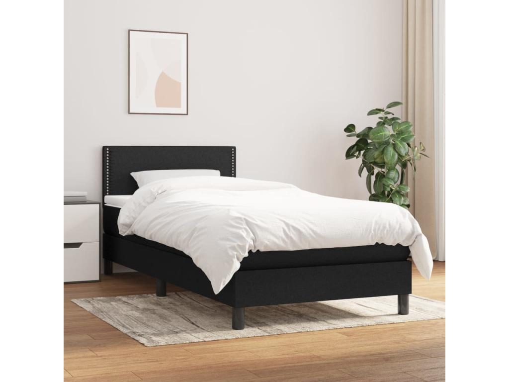 Upholstered bed base with mattress, black, 90x200 cm, fabric, TJRX75134