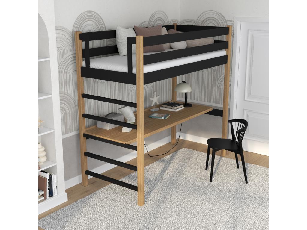 Mobenze loft bed - with desk N01 Black / Natural Oak 80x200 ZBSB89500