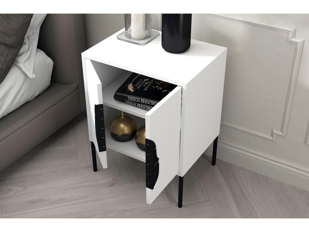 Mobenze white bedside table with black accents / 54 cm DOVJ53568
