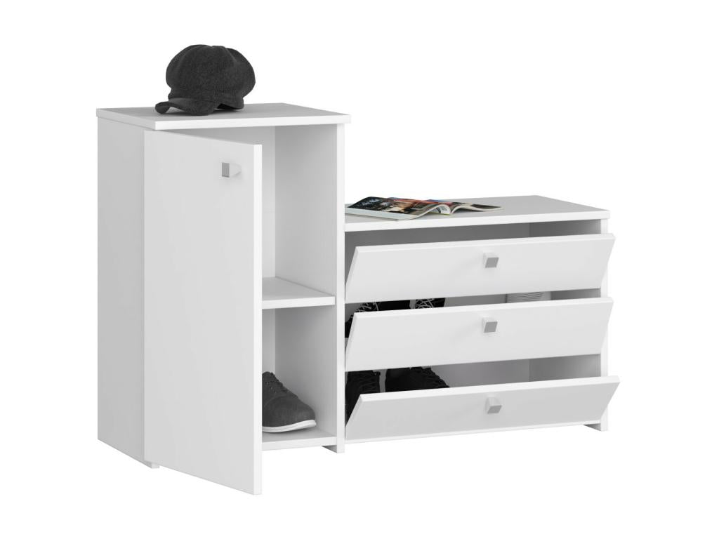 Mobenze White Shoe Cabinet 98.4 cm 4 Doors White Front 5 Shelves 98.4x33x68 cm KMWG27673