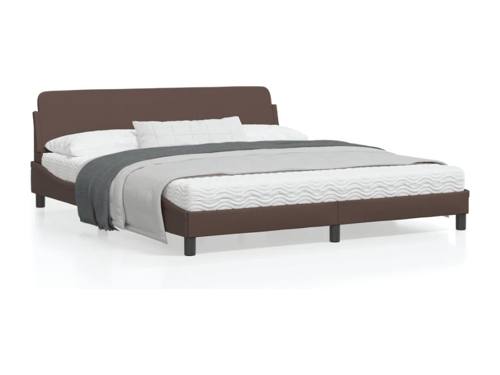 Bed frame with headboard, brown, 180x200 cm, faux leather, XFBF10222