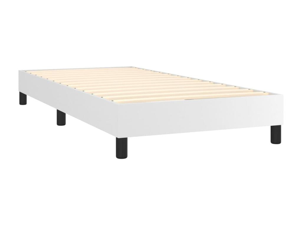 Upholstered bed base with mattress, white, 90x190 cm, faux leather, ZDEB78791