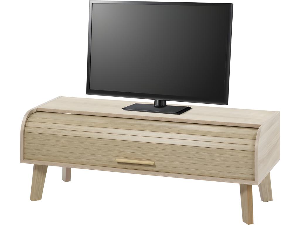 Vintage Oak TV Stand with 1 Curtain - Curtain Color: Oak Curtain HMIJ22981