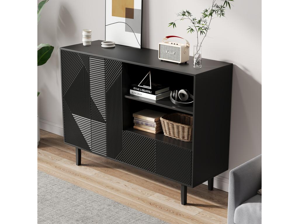 Sideboard with 2 doors and 1 drawer - 125x40x86 cm - Particleboard - Matte black YJTO71606