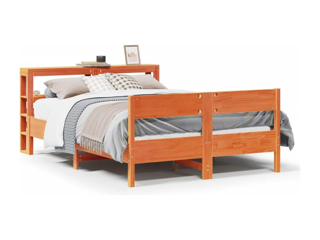 Bed frame without mattress, brown wax finish, 150x200cm, solid pine wood, BLHS06485
