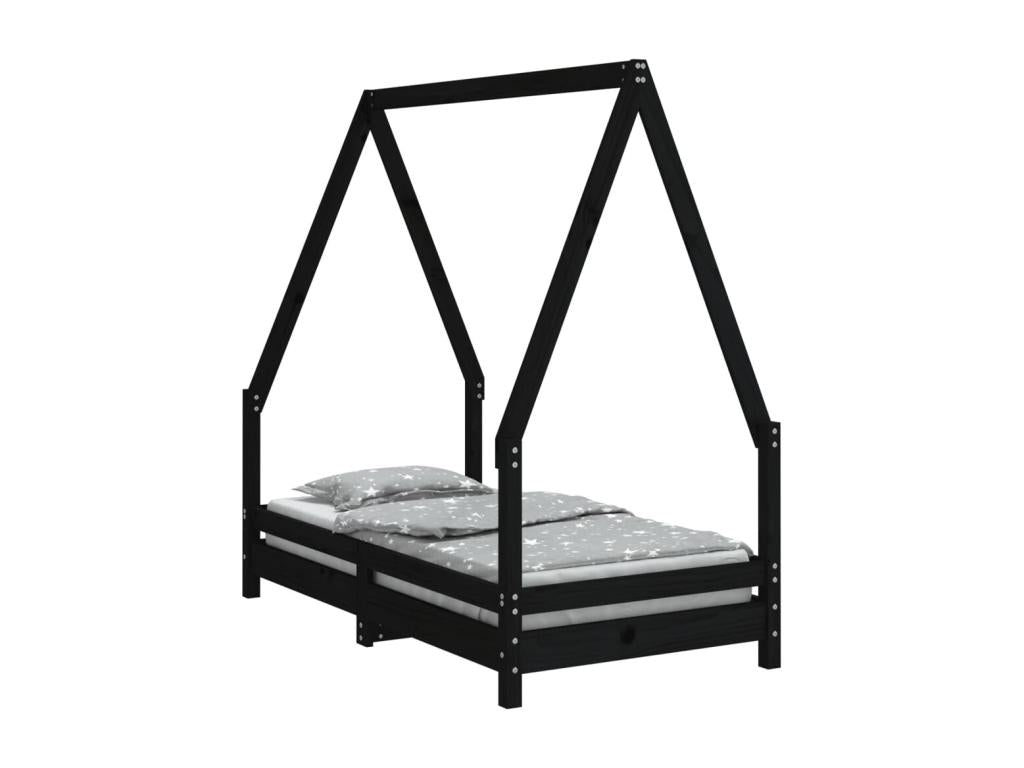 Black children's bed frame 70x140 Mobenze solid pine PCMR67969