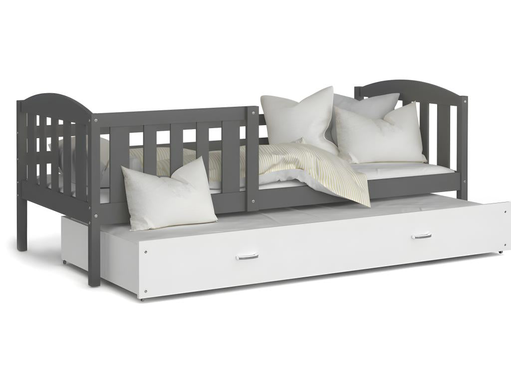 Boislis Trundle Bed 90x190 Grey - White. Delivered with slatted bed base, drawer, and 7cm foam mattress. VXPD55813