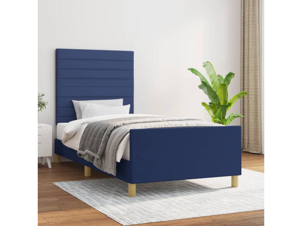 Bed frame without mattress, blue, 100x200 cm, fabric, UAJY81999