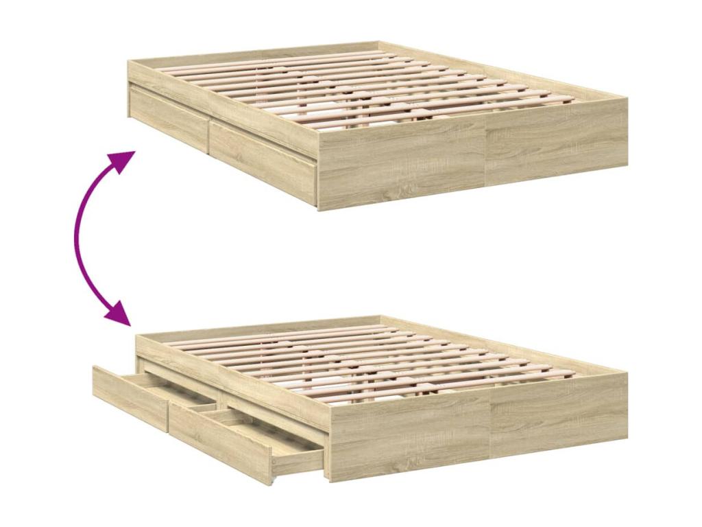 Bed frame with drawers without mattress, oak Mobenze, 160x200 cm QTQD64106