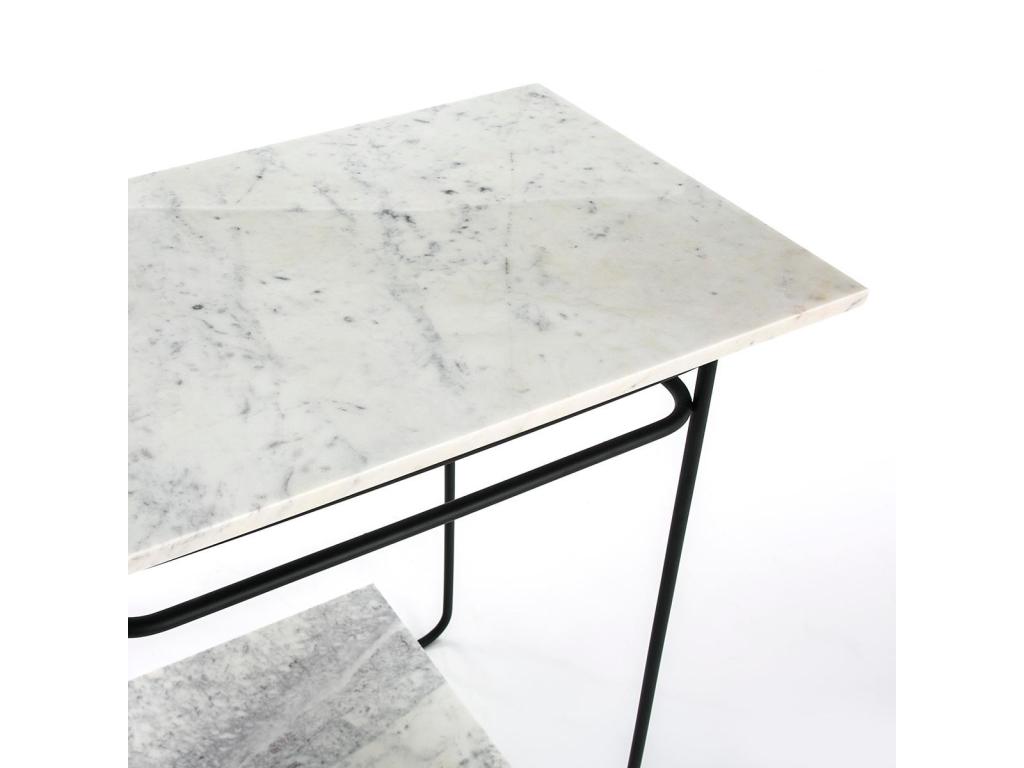 Mobenze BOWN60538 Side Table with 2 White Marble and Black Metal Shelves