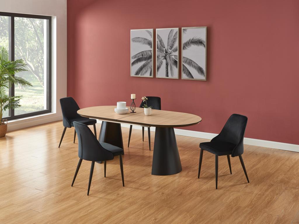 Extendable dining table for 8 to 14 people in MDF and metal - Light Natural and Black - Luxameub LLXC56929