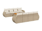 9-piece garden furniture set with cushions, beige woven resin ZGHZ38281