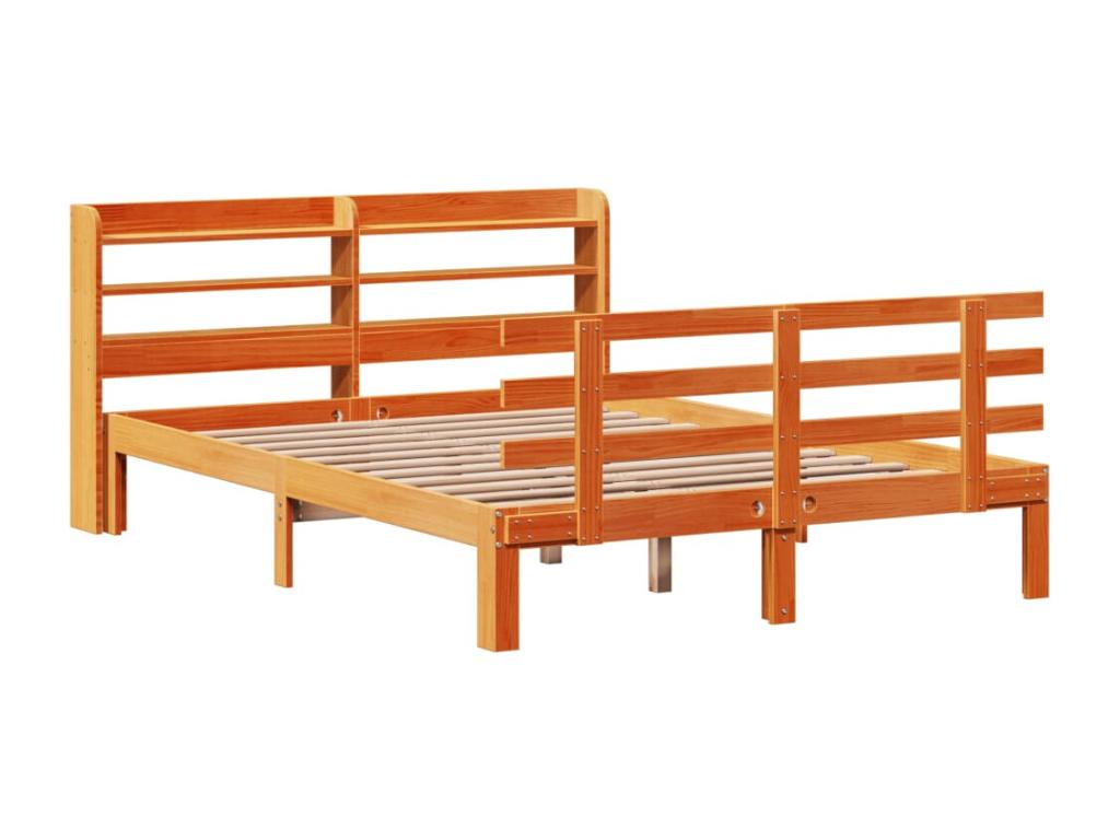 Bed frame and headboard without mattress, brown wax finish, 140x200 cm, AEDQ80237