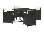 5-piece garden dining set with cushions, black poly rattan DRQA34609