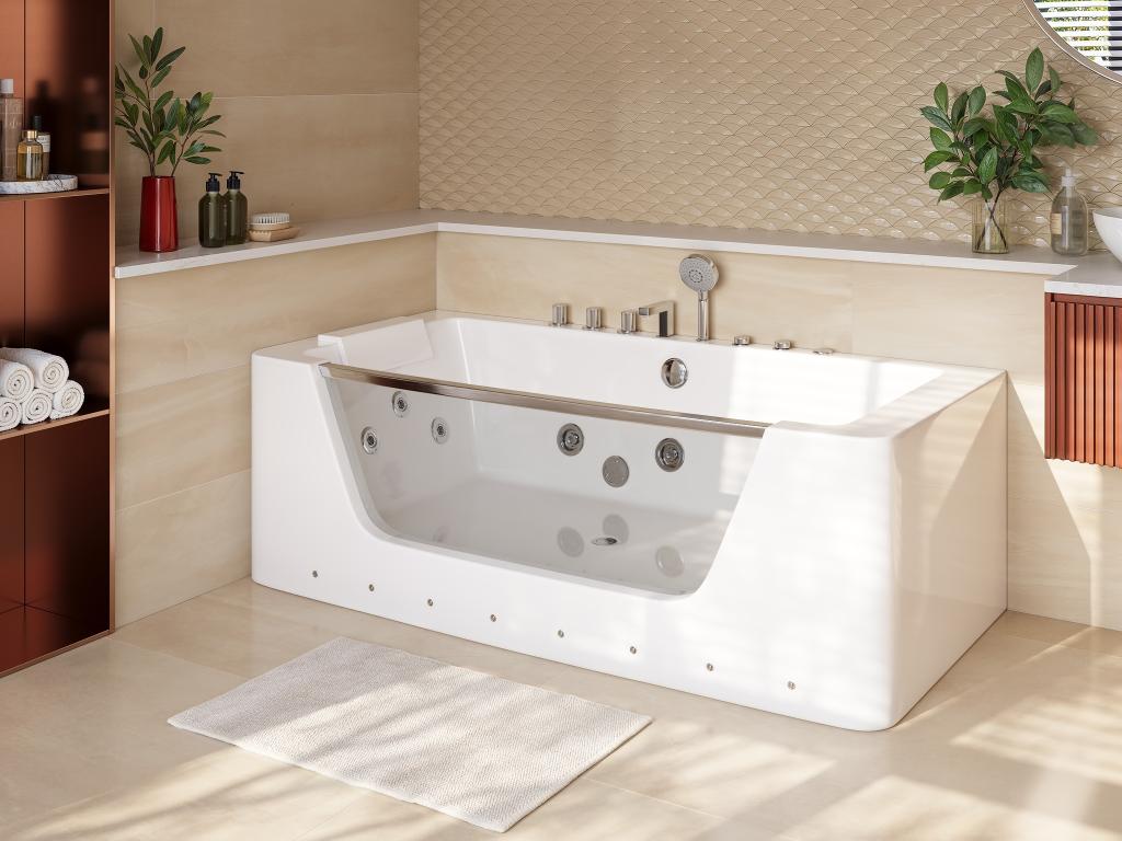 Luxameub semi-enclosed glass whirlpool bathtub with LEDs - 1 person - 260L - 170x85x58cm - White VKVR47492