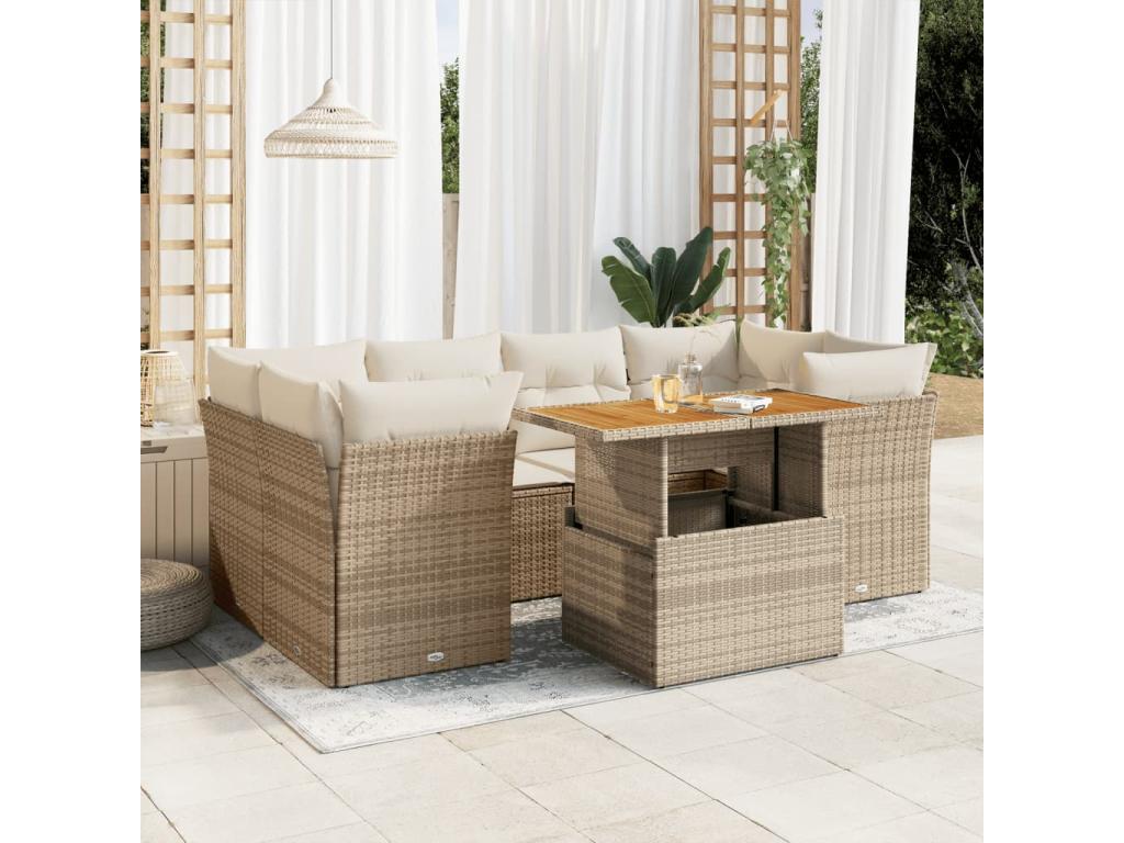 7-piece beige resin wicker garden furniture set with cushions BIDU80048