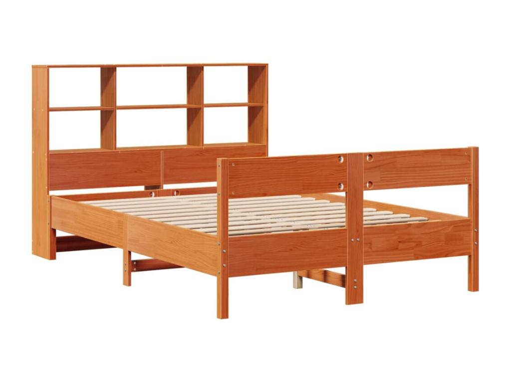Bookshelf bed without mattress, brown wax finish, 120x200 cm, solid pine, FQEV25465
