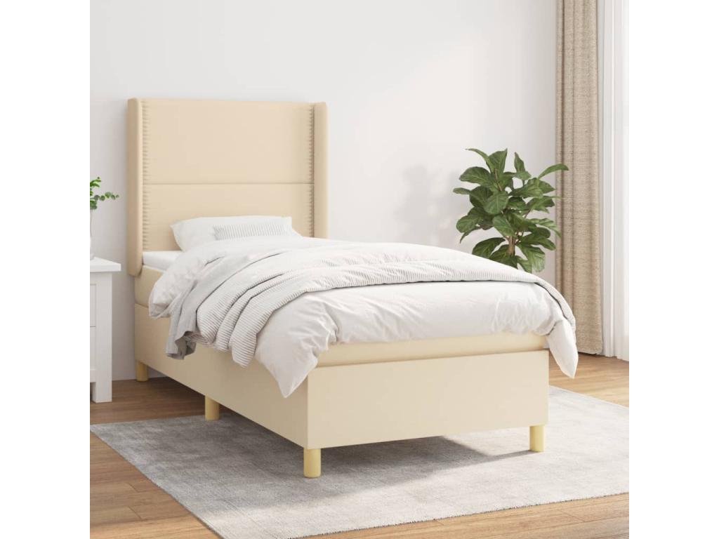 Upholstered bed base with mattress, Cream, 100x200 cm, Fabric ERER11936