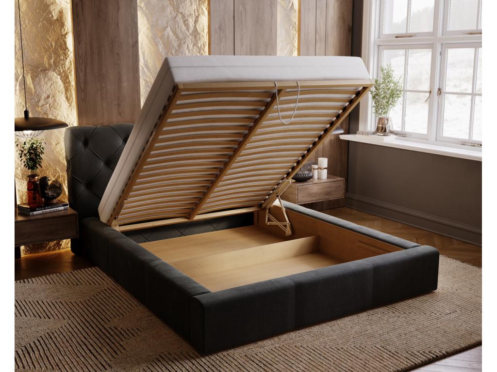 Upholstered bed with storage - 200x200 - double bed - Mobenze - black - Mobenze SNLE52074