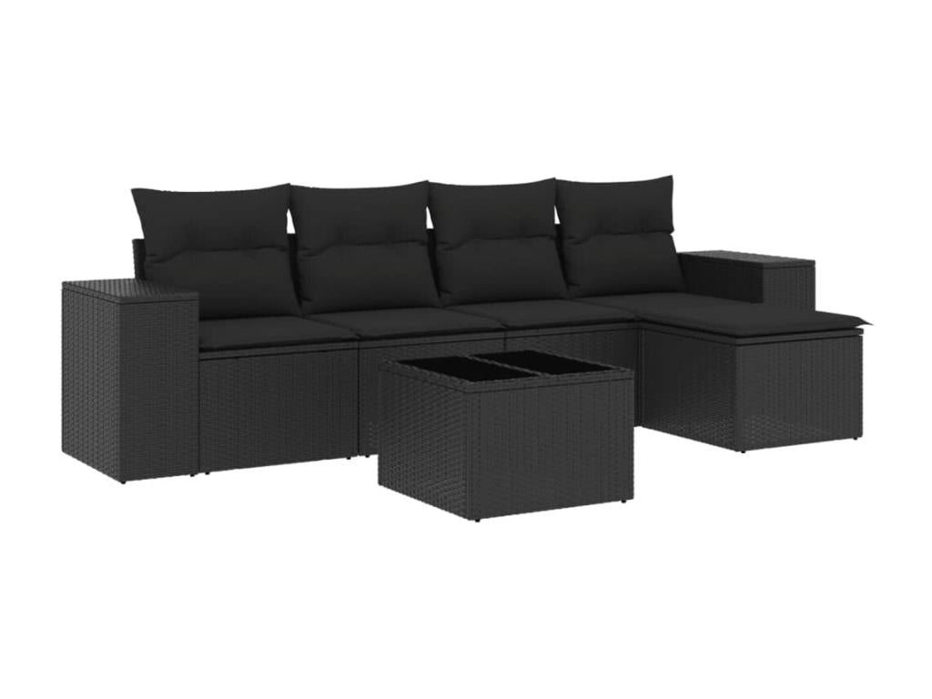 6-piece garden furniture set with cushions, black woven resin LTYS33959