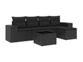 6-piece garden furniture set with cushions, black woven resin LTYS33959