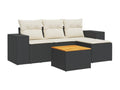 5-piece garden furniture set with cushions, black woven resin BSTG27045
