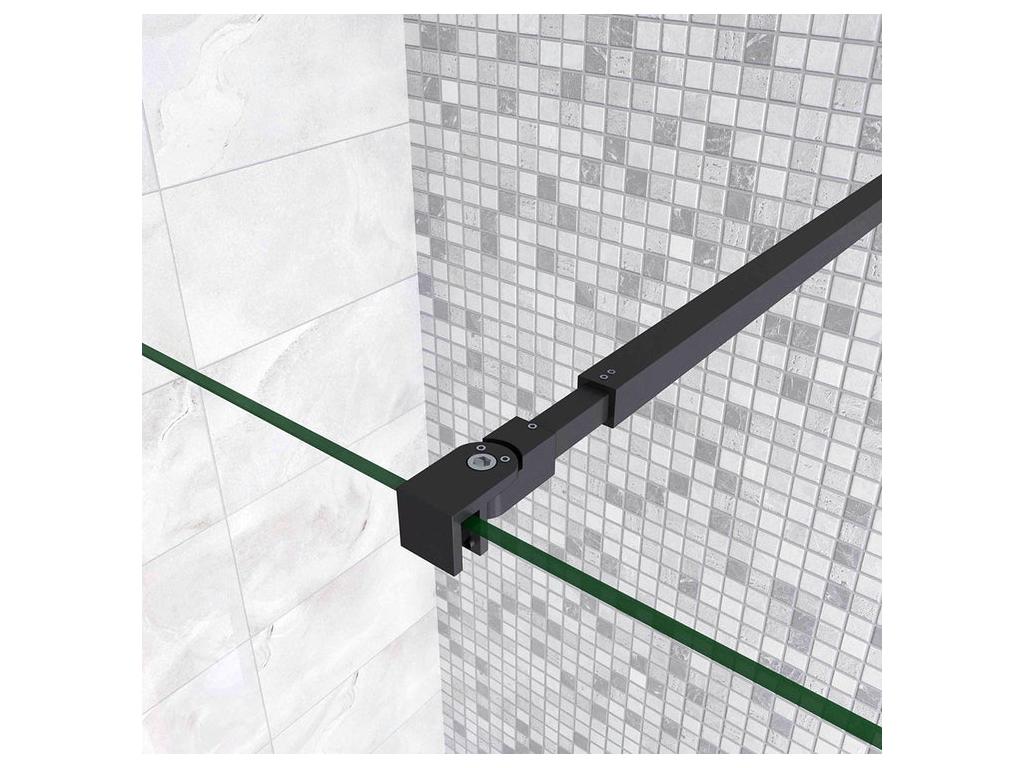 Walk-in shower enclosure 60x200cm in 8mm tempered glass with anti-limescale coating and 73-120cm square fixing bar - Matte Black IDMR79744