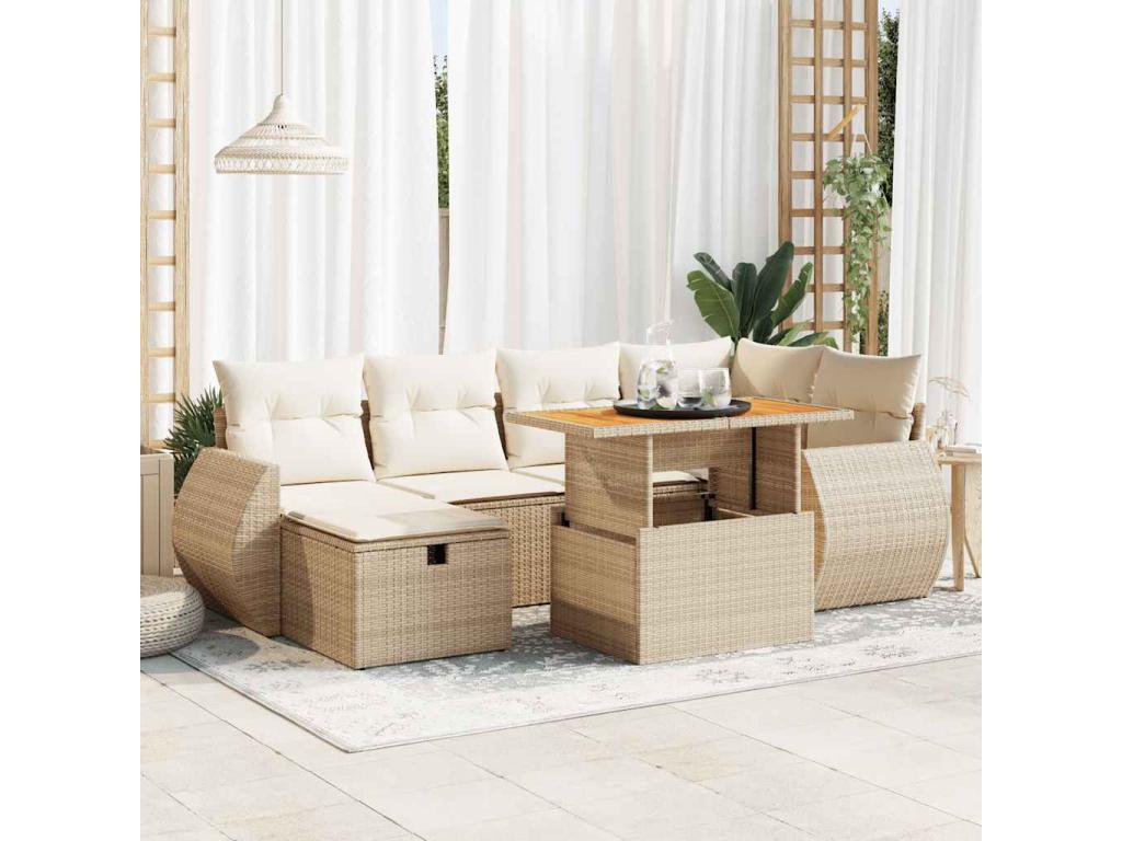 8-piece garden furniture set with cushions, beige woven resin, Mobenze EFOV38137