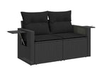 9-piece garden furniture set with cushions, black woven resin QVVI94744