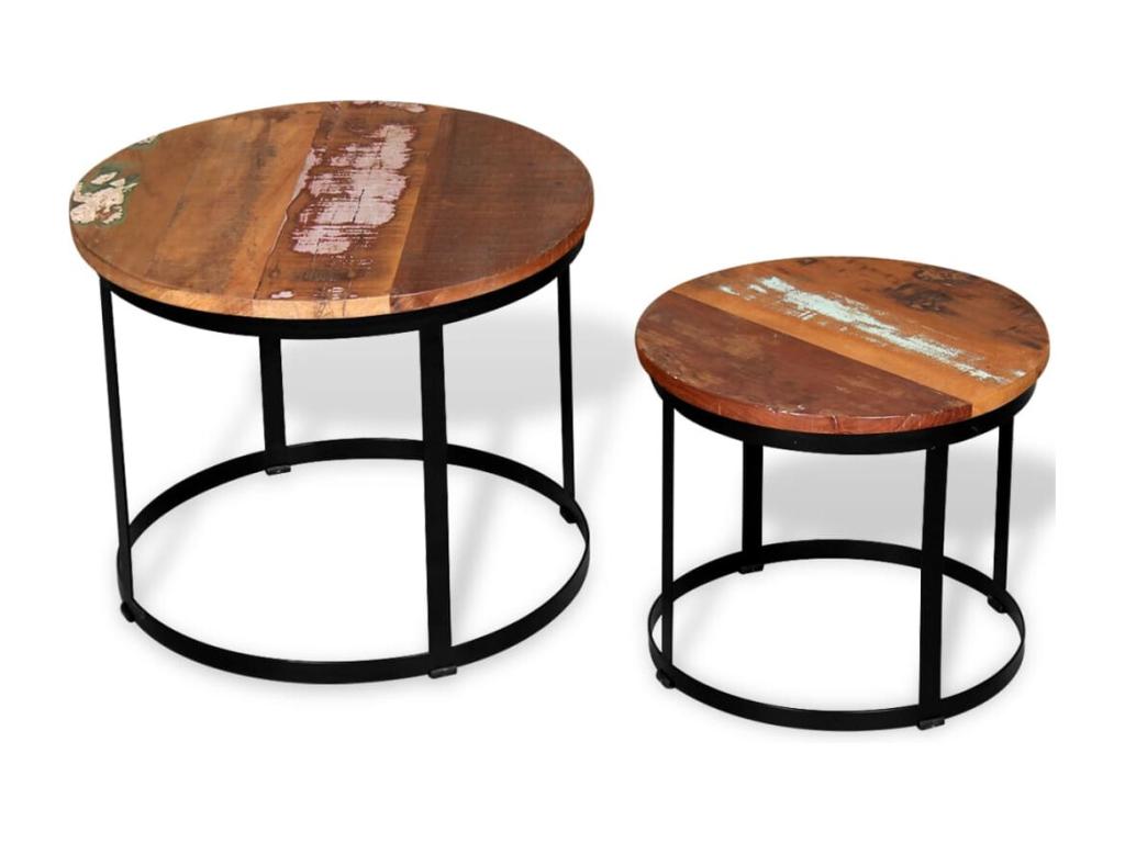 Coffee table, 2 pcs, reclaimed solid Mobenze, round, 40 cm / 50 cm, PXNQ21737