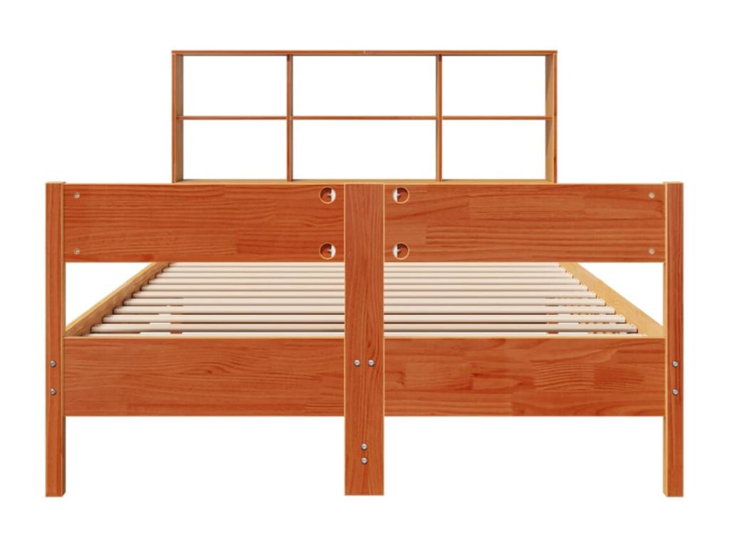 Bookshelf bed without mattress, brown wax finish, 120x200 cm, solid pine, FQEV25465