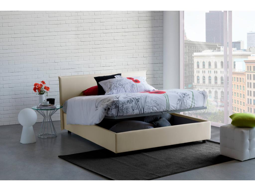Mobenze Double Bed with Storage Bed, Fabric Upholstery, Made in Italy, Front Opening, Includes 140x190 cm Mattress, Beige OPVN15443