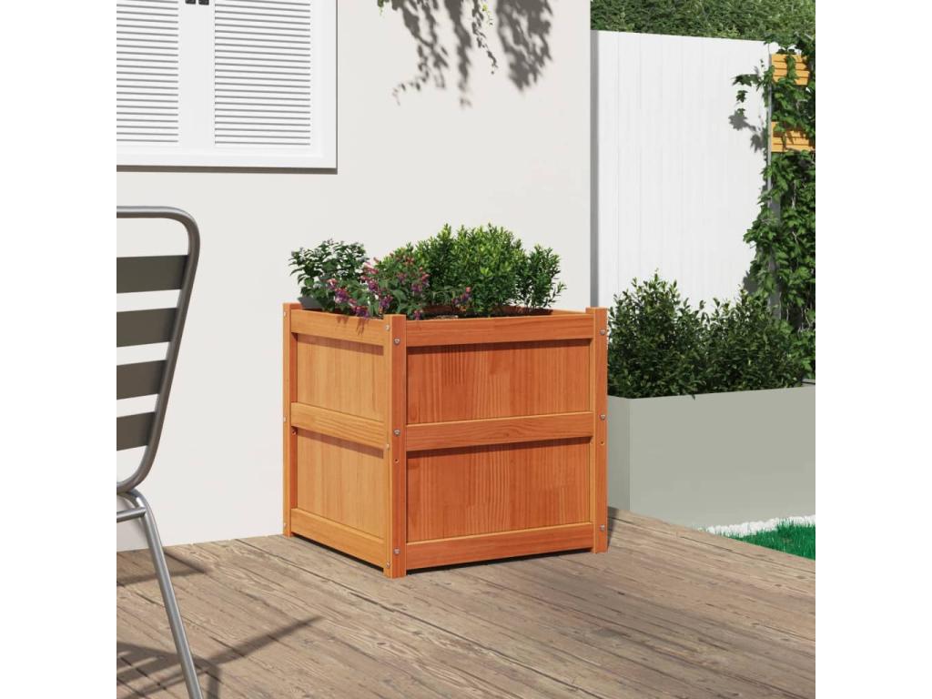 Brown wax planter 60x60x60 cm Solid pine mobenze GBWC76801